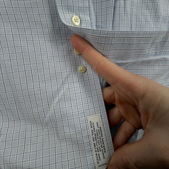 Brooks Brothers Slim Button-Down Blue Cotton 15-4/5 Non-Iron Check Long Sleeve - Picture 12 of 14